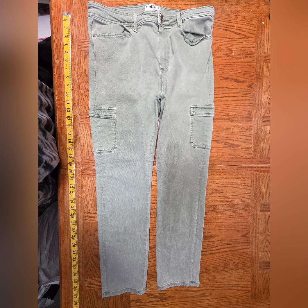 Paige Hoxton Ankle Skinny Cargo Green Denim Jeans Pants High Rise Size 32